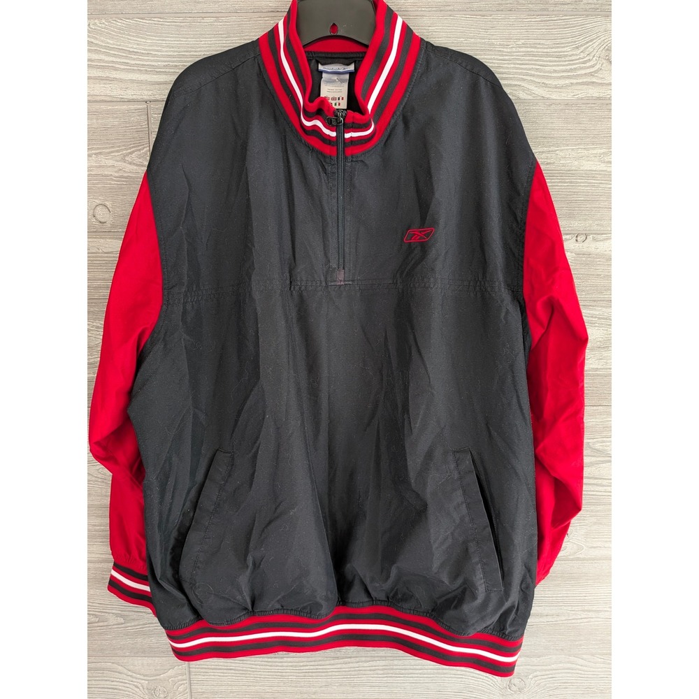 Vintage 90's Reebok XXL quarter-zip windbreaker black and red-Light Jacket